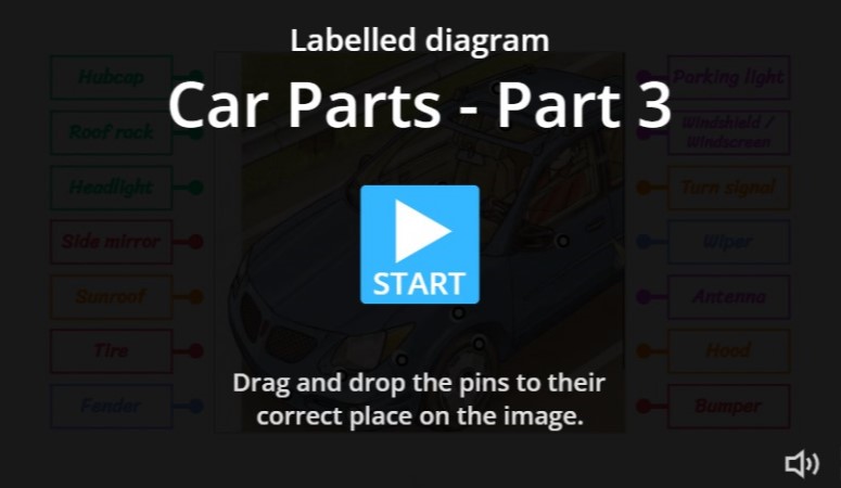 Interior Car Parts Vocabulary Online Game - Learning English Free Online Lessons and Grammar